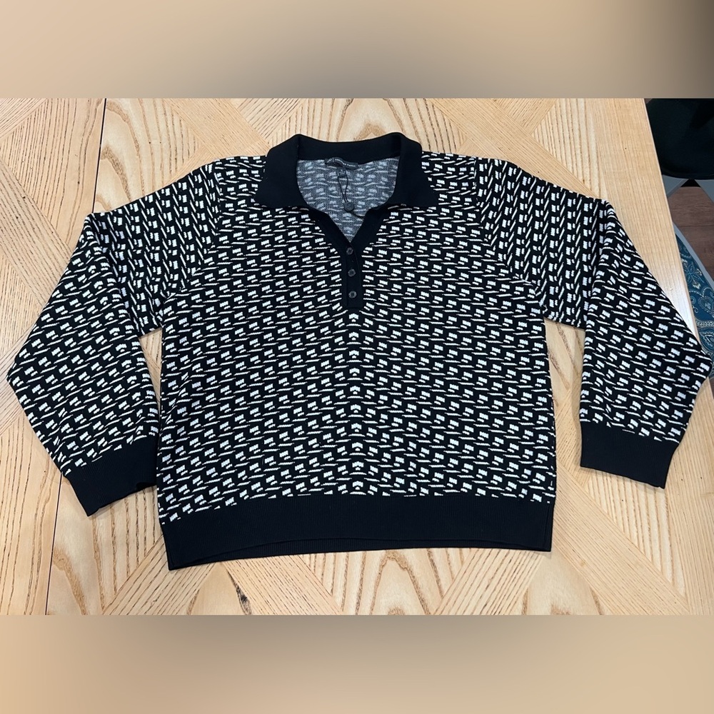 Adrianna Papell Black and White V-Neck Sweater Size XL